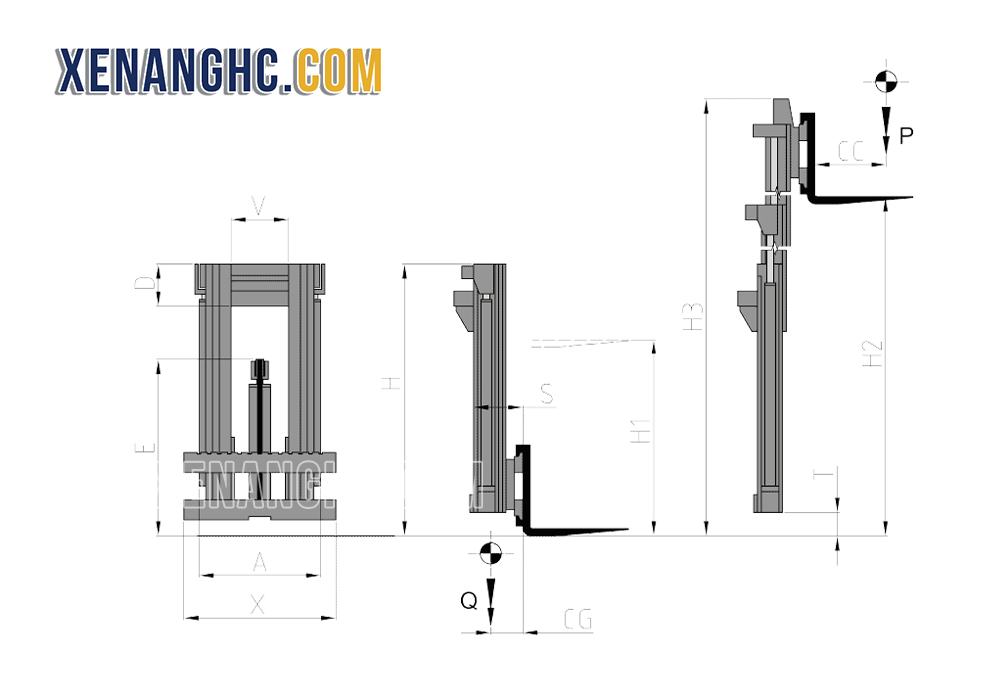 Khung nâng chui container xe nâng